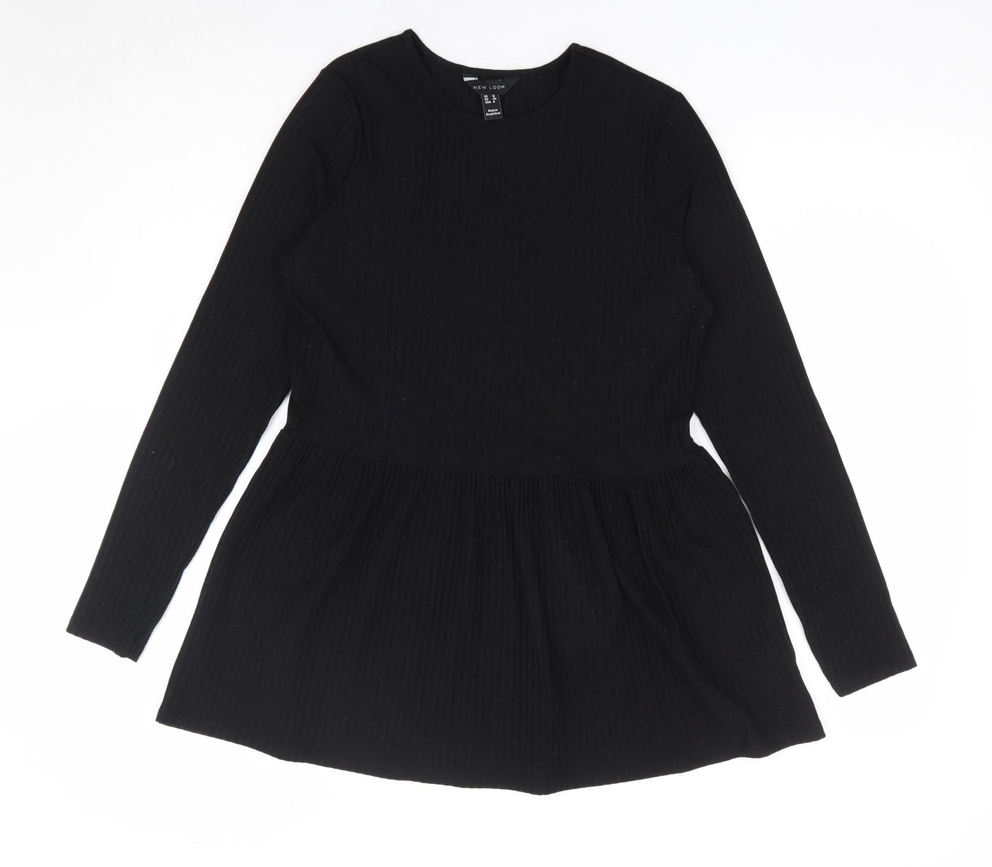 New Look Womens Black Polyester Basic T-Shirt Size 12 Round Neck - Peplum