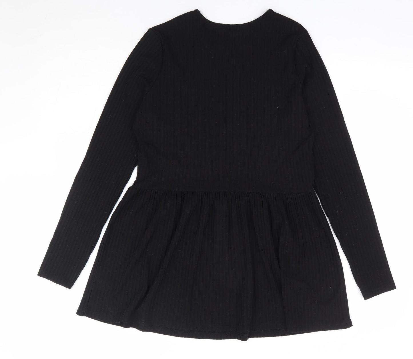 New Look Womens Black Polyester Basic T-Shirt Size 12 Round Neck - Peplum