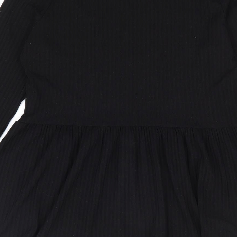 New Look Womens Black Polyester Basic T-Shirt Size 12 Round Neck - Peplum
