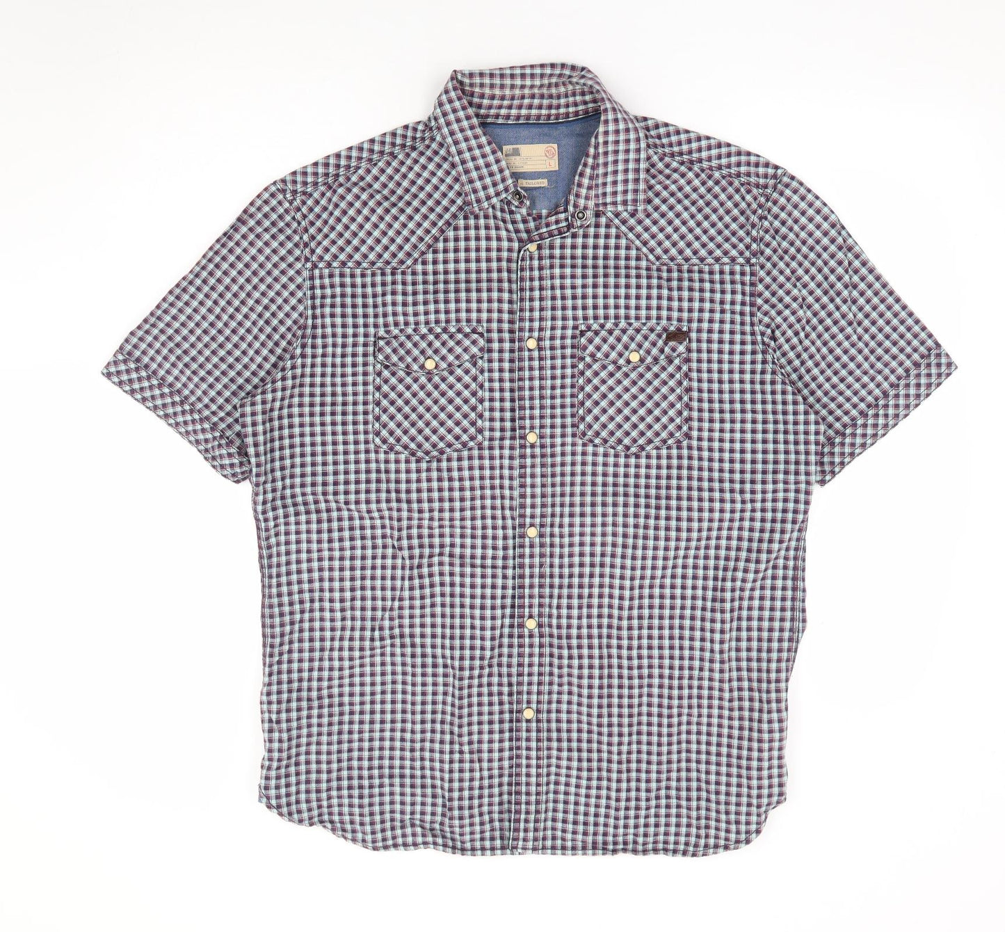 Marks and Spencer Mens Multicoloured Check Cotton Button-Up Size L Collared Button