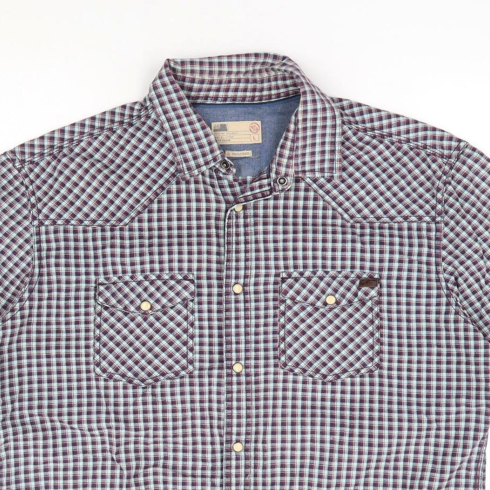 Marks and Spencer Mens Multicoloured Check Cotton Button-Up Size L Collared Button