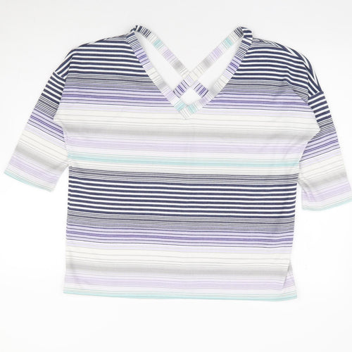 George Womens Multicoloured Striped Polyester Jersey Blouse Size 12 V-Neck - Cross Back