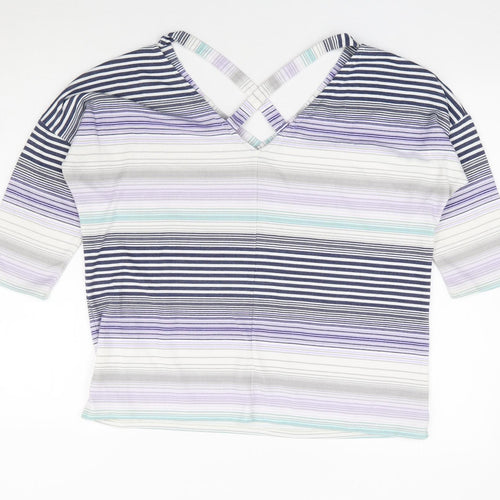 George Womens Multicoloured Striped Polyester Jersey Blouse Size 12 V-Neck - Cross Back
