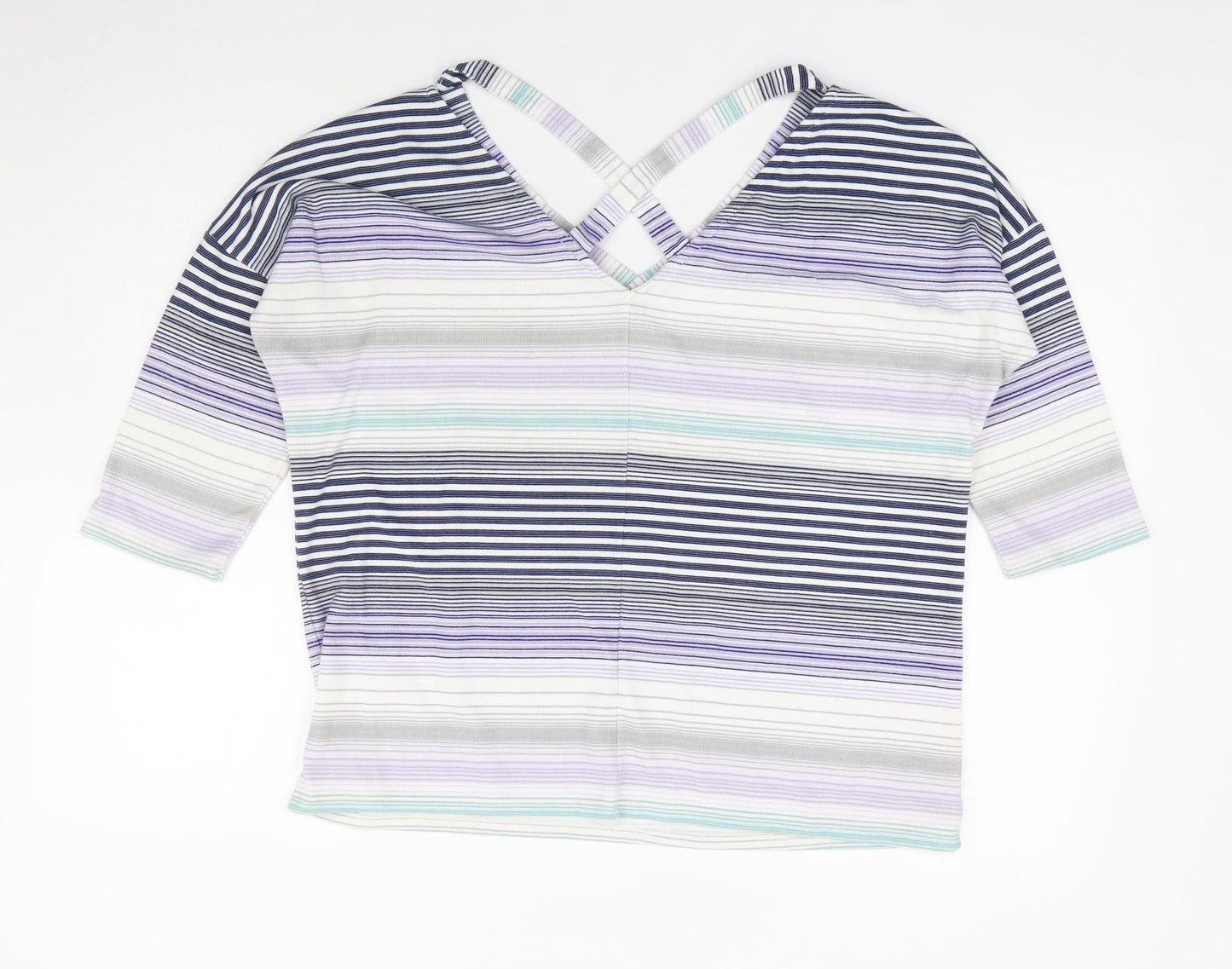 George Womens Multicoloured Striped Polyester Jersey Blouse Size 12 V-Neck - Cross Back