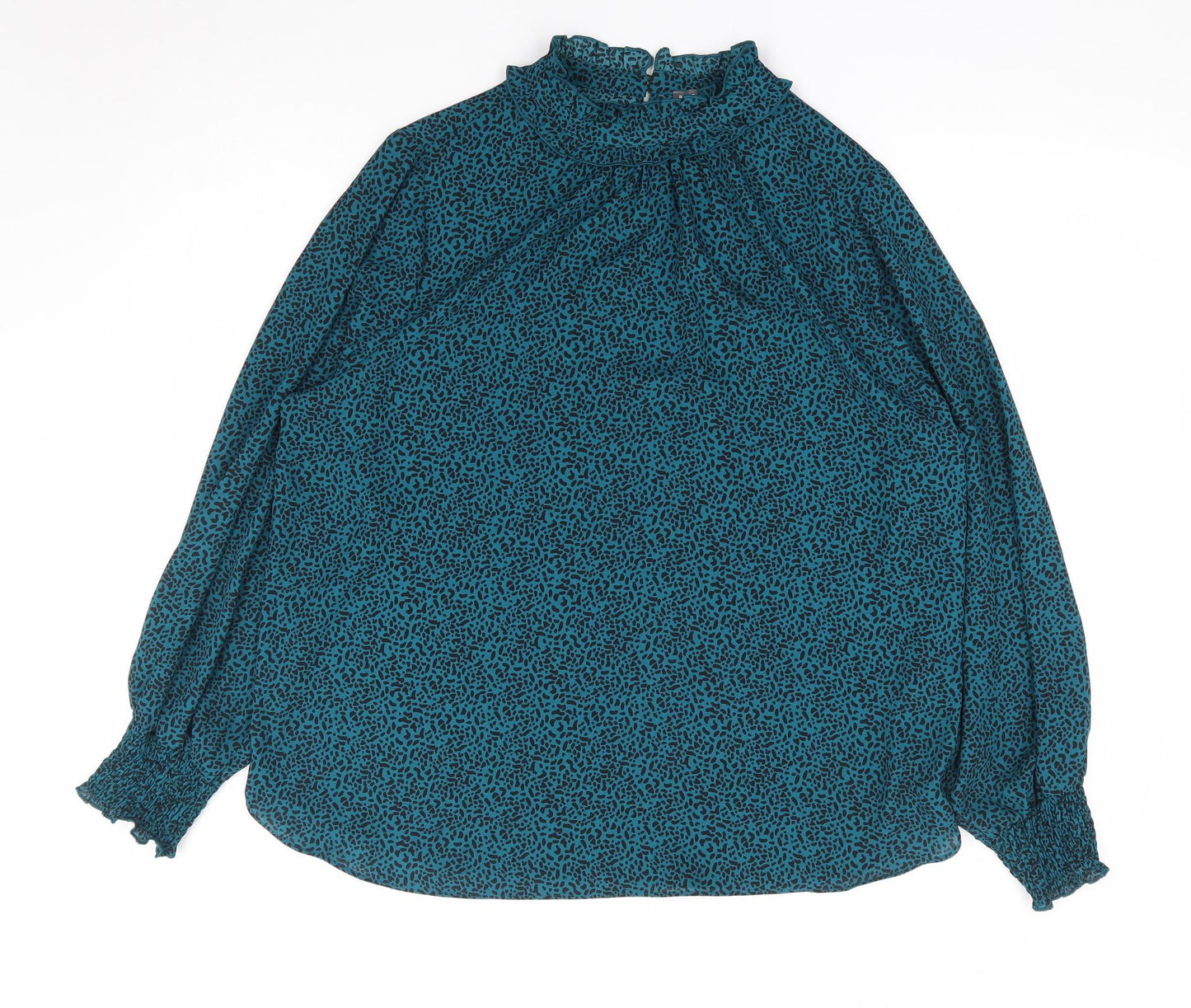 Papaya Womens Green Geometric Polyester Jersey Blouse Size 16 Mock Neck