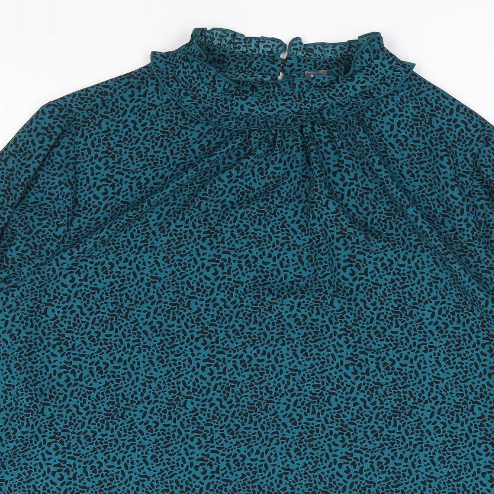 Papaya Womens Green Geometric Polyester Jersey Blouse Size 16 Mock Neck