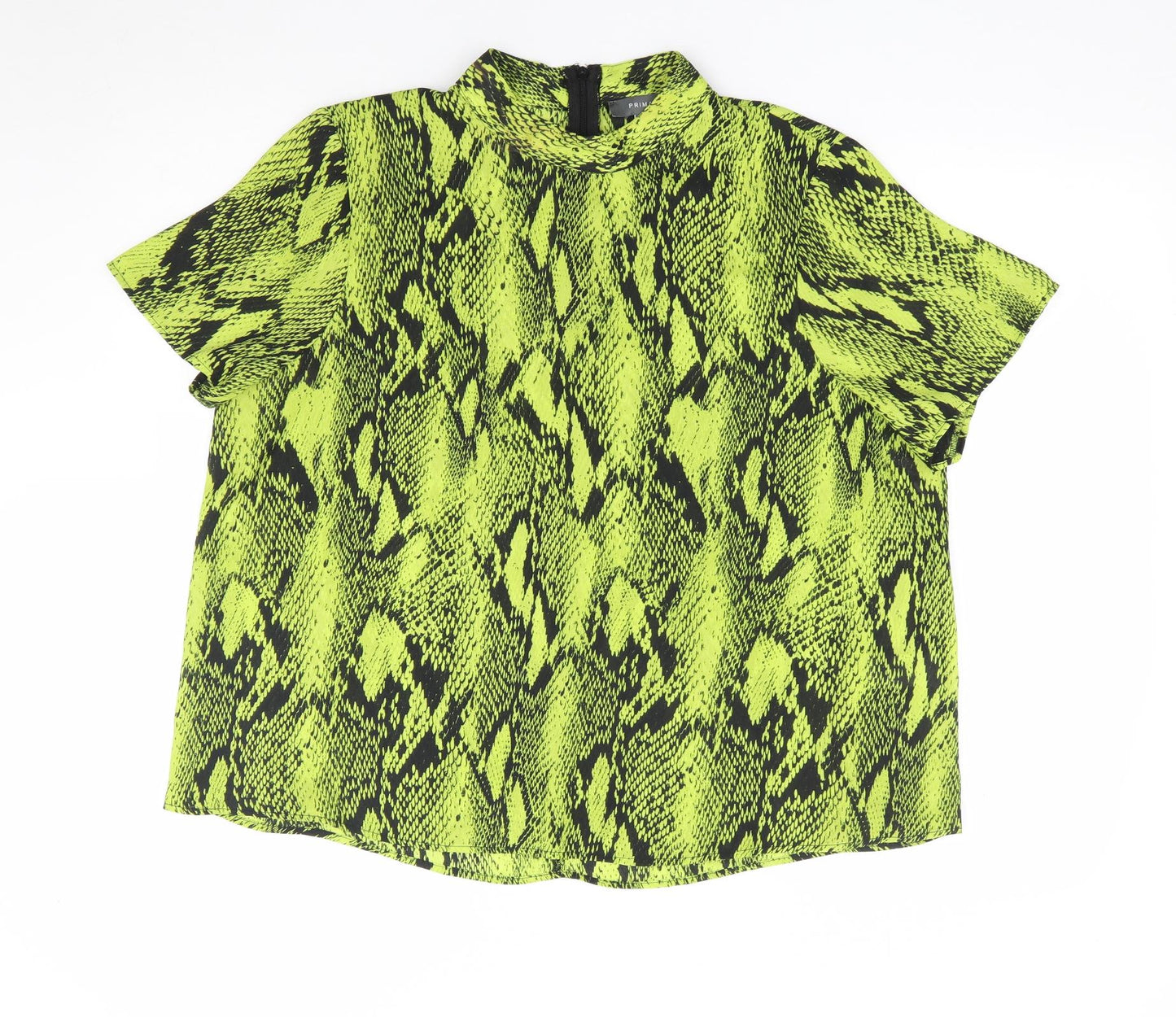 Primark Womens Green Animal Print Polyester Jersey Blouse Size 18 Mock Neck - Snake Print