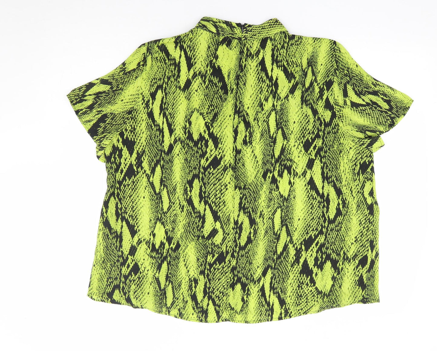 Primark Womens Green Animal Print Polyester Jersey Blouse Size 18 Mock Neck - Snake Print