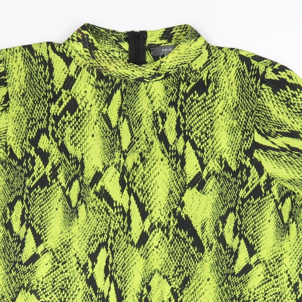Primark Womens Green Animal Print Polyester Jersey Blouse Size 18 Mock Neck - Snake Print