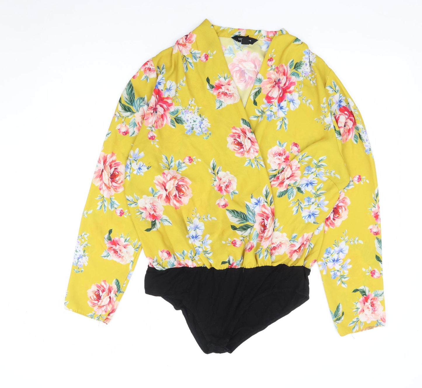 New Look Womens Yellow Floral Polyester Bodysuit One-Piece Size 18 Snap