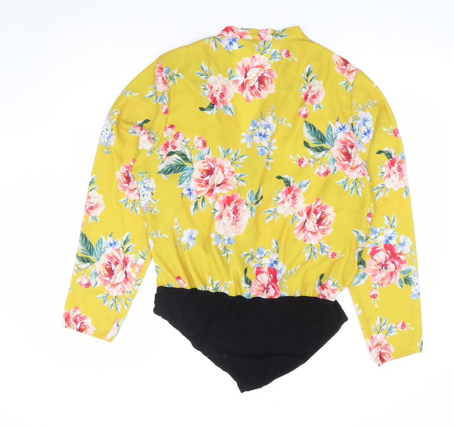New Look Womens Yellow Floral Polyester Bodysuit One-Piece Size 18 Snap