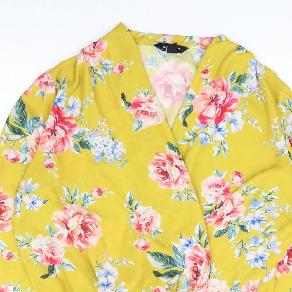 New Look Womens Yellow Floral Polyester Bodysuit One-Piece Size 18 Snap