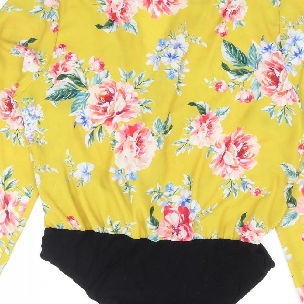 New Look Womens Yellow Floral Polyester Bodysuit One-Piece Size 18 Snap