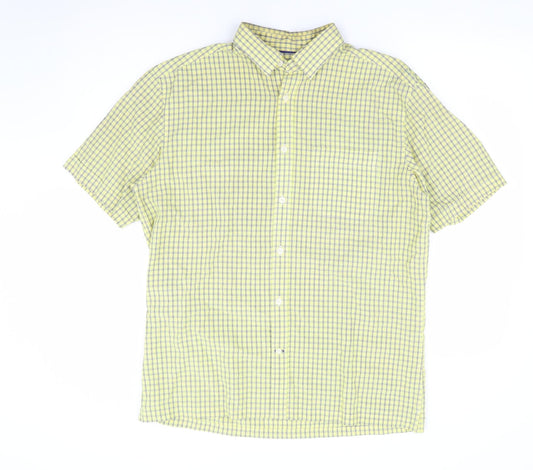 Marks and Spencer Mens Yellow Check Viscose Button-Up Size M Collared Button - Soft Touch