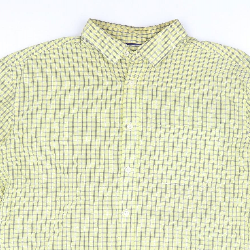 Marks and Spencer Mens Yellow Check Viscose Button-Up Size M Collared Button - Soft Touch