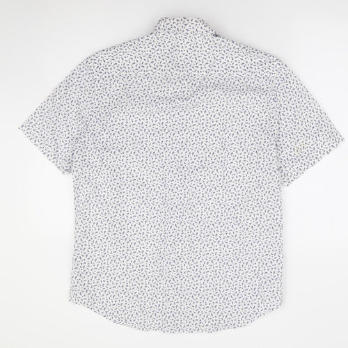 Marks and Spencer Mens White Geometric Cotton Button-Up Size M Collared Button