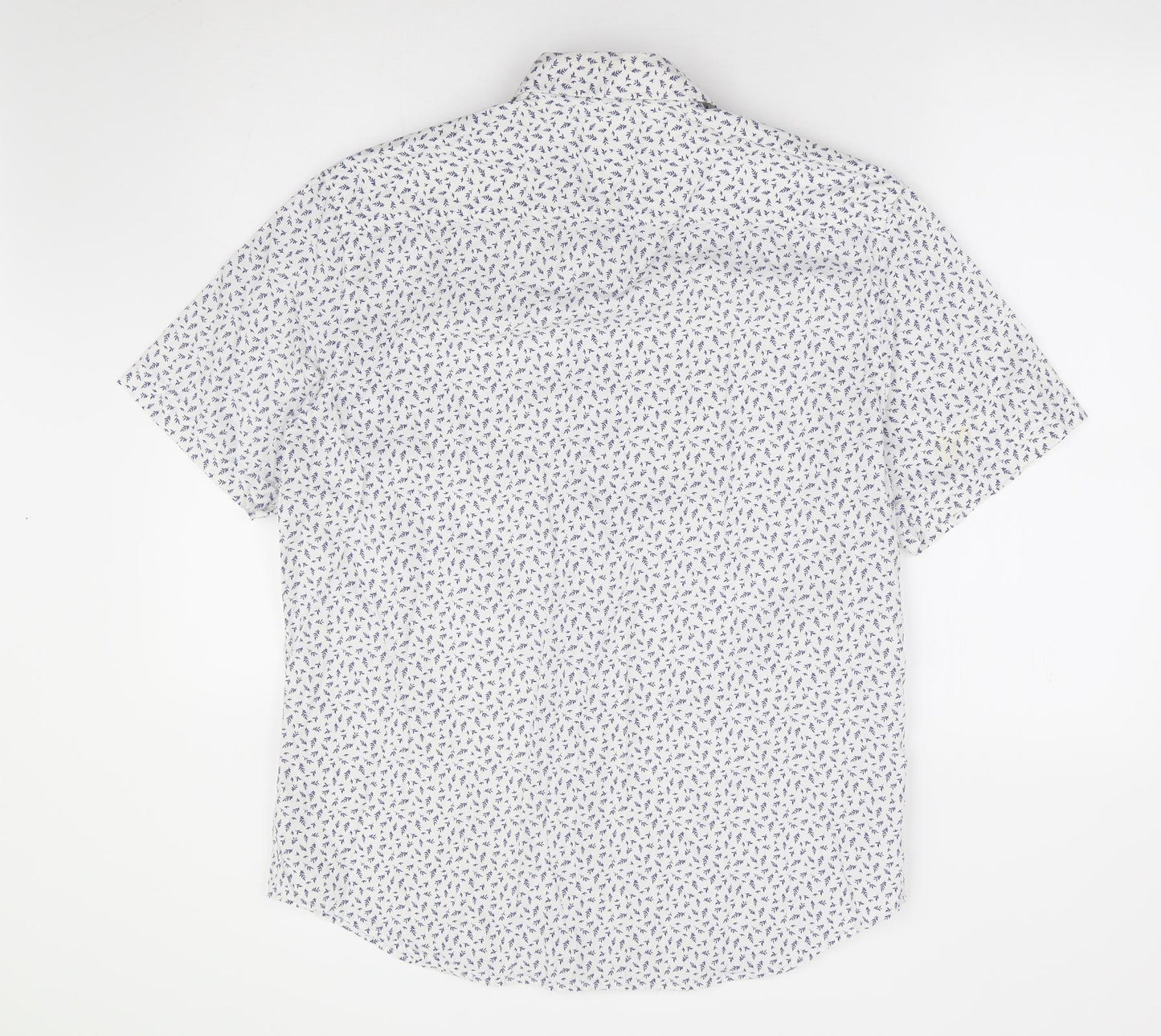 Marks and Spencer Mens White Geometric Cotton Button-Up Size M Collared Button