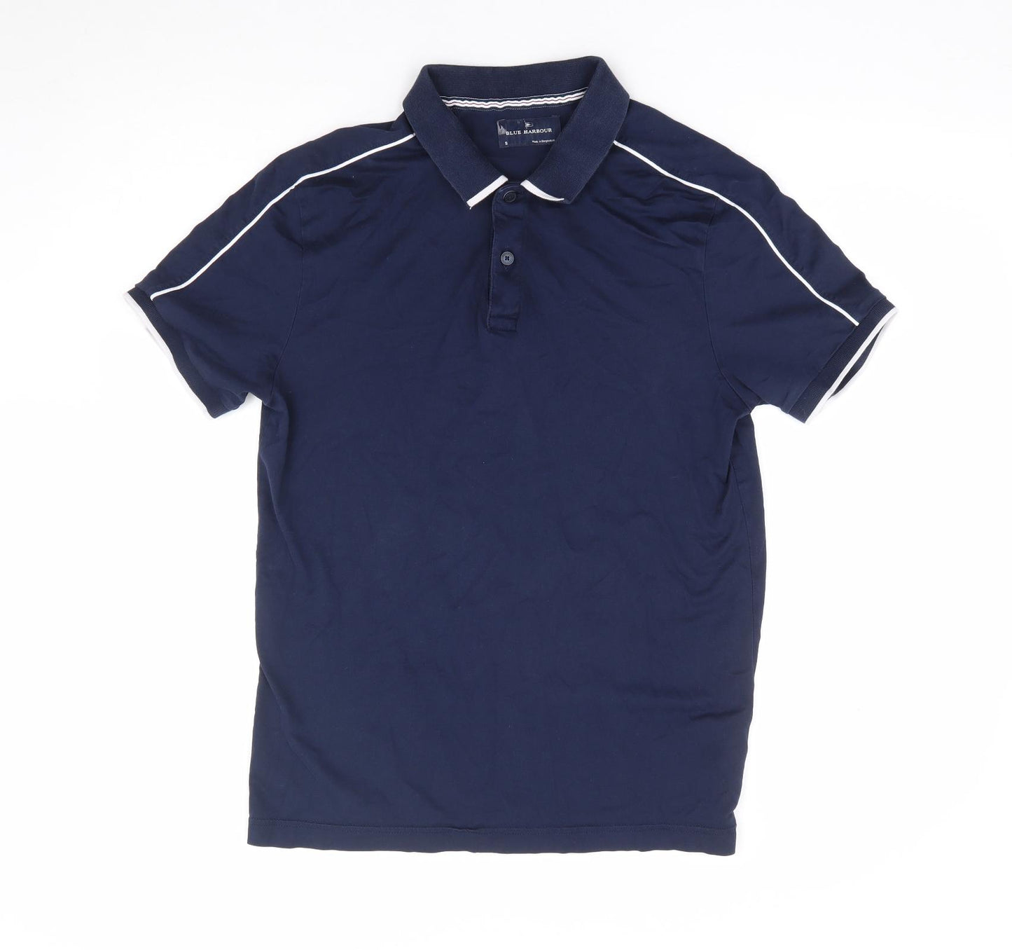 Marks and Spencer Mens Blue Cotton Polo Size S Collared Button
