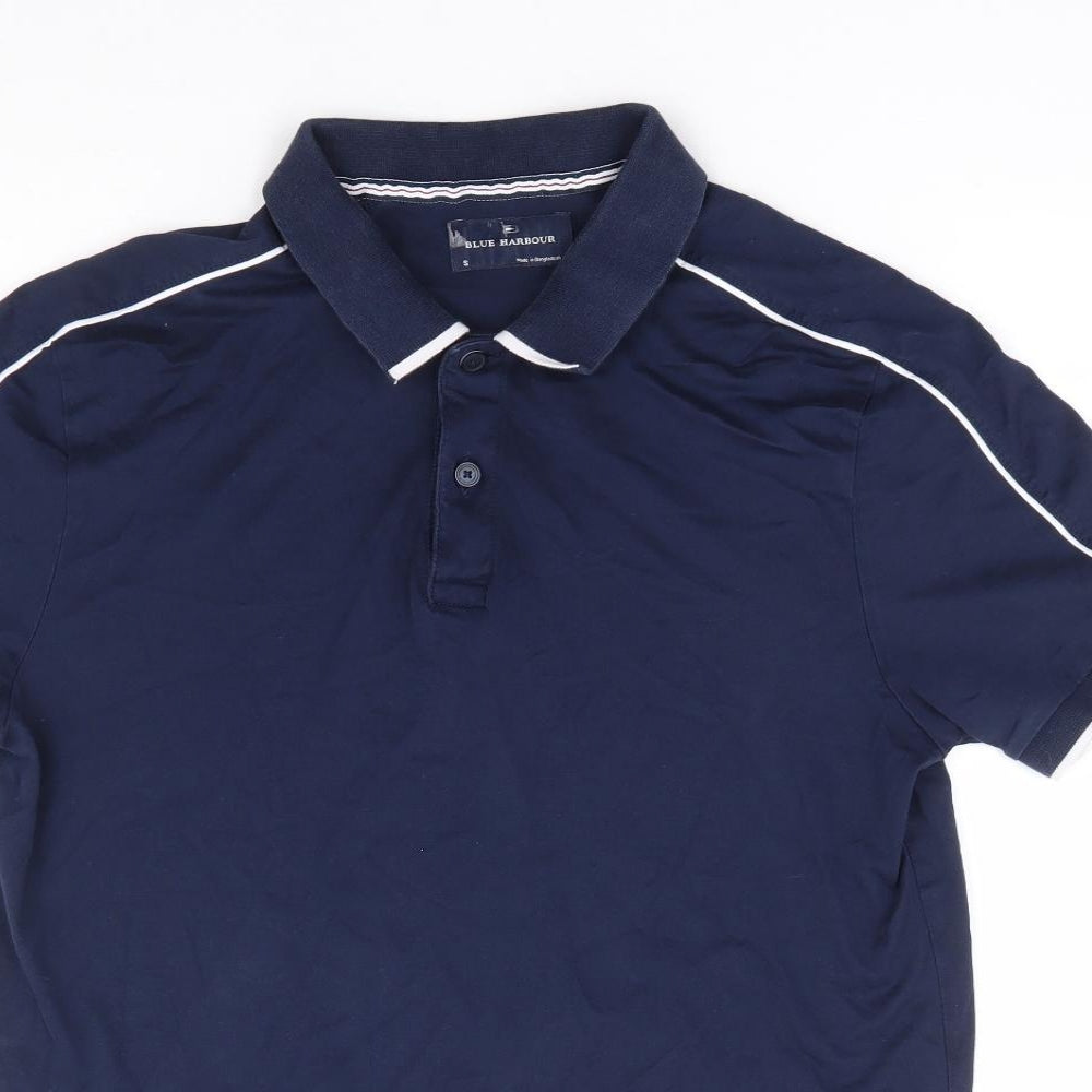 Marks and Spencer Mens Blue Cotton Polo Size S Collared Button