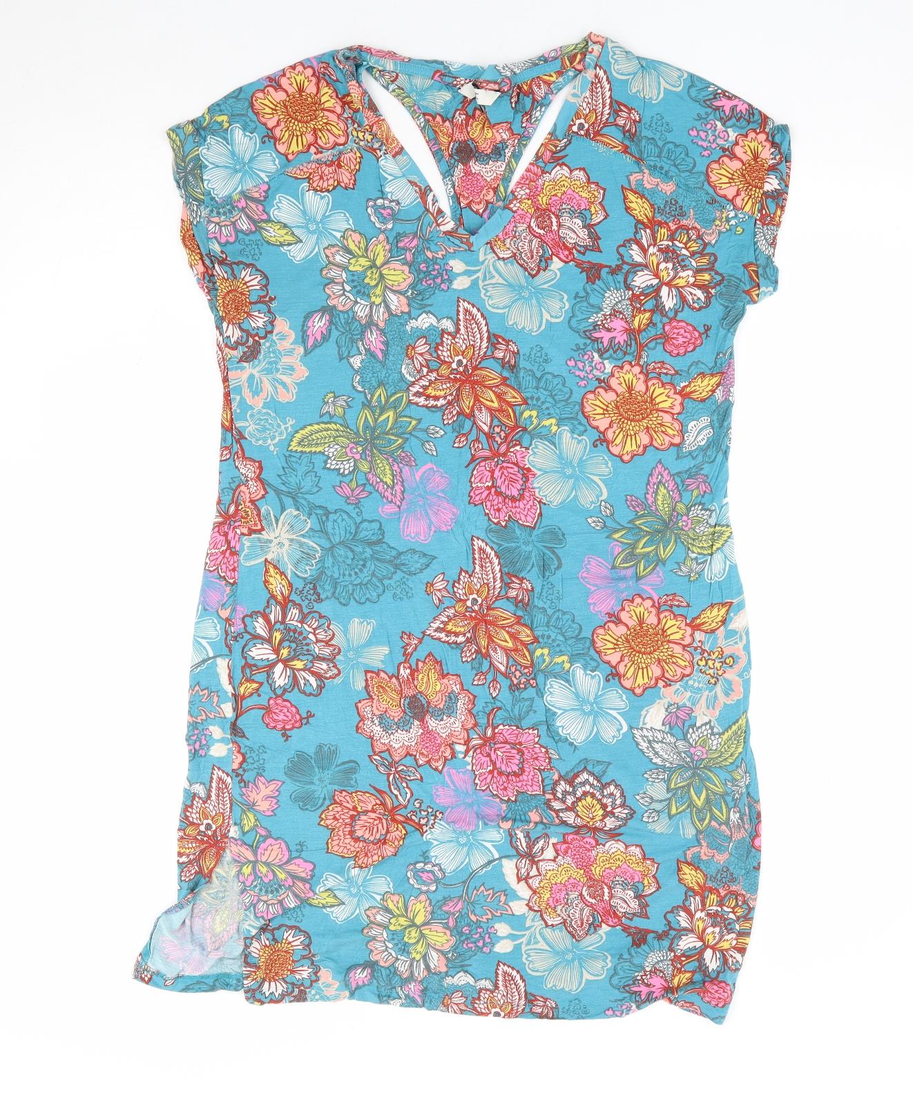 NEXT Womens Multicoloured Floral Viscose A-Line Size 10 V-Neck Pullover - Racerback