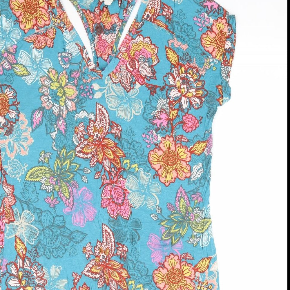 NEXT Womens Multicoloured Floral Viscose A-Line Size 10 V-Neck Pullover - Racerback