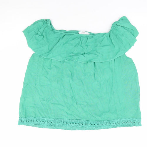 Wallis Womens Green Viscose Basic Blouse Size S Off the Shoulder