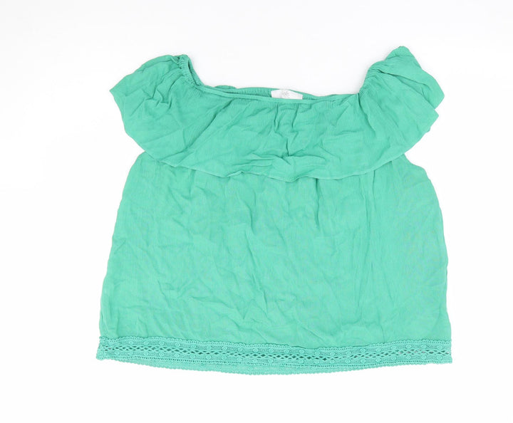 Wallis Womens Green Viscose Basic Blouse Size S Off the Shoulder