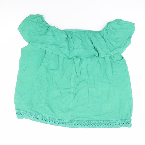 Wallis Womens Green Viscose Basic Blouse Size S Off the Shoulder