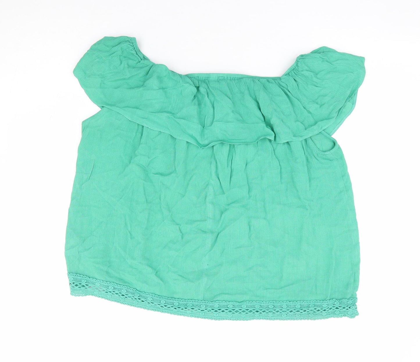 Wallis Womens Green Viscose Basic Blouse Size S Off the Shoulder