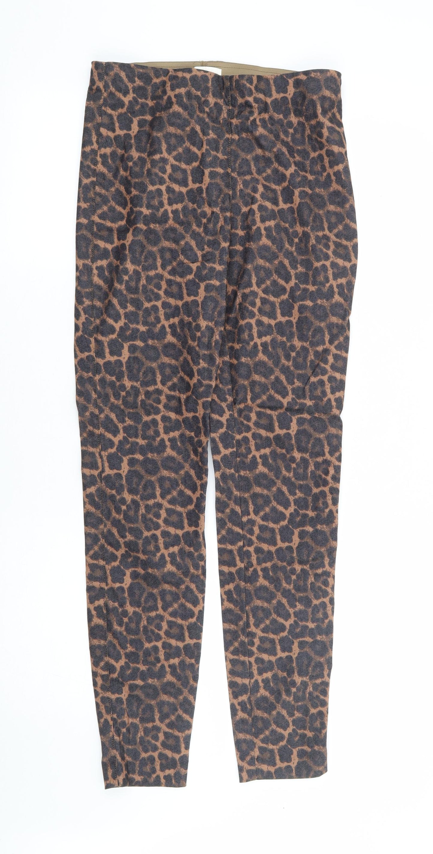 H&M Womens Brown Animal Print Cotton Jegging Trousers Size 10 L29 in Regular - Tregging