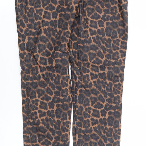 H&M Womens Brown Animal Print Cotton Jegging Trousers Size 10 L29 in Regular - Tregging