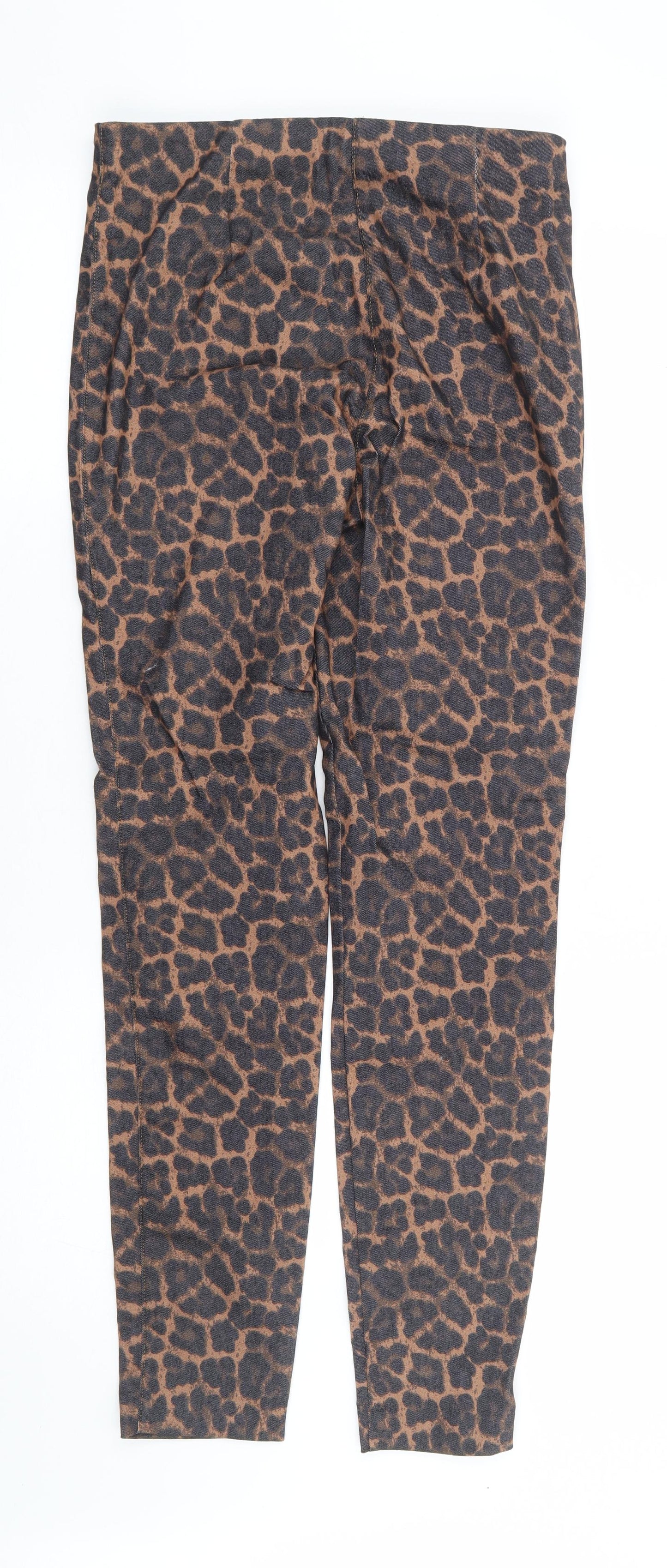 H&M Womens Brown Animal Print Cotton Jegging Trousers Size 10 L29 in Regular - Tregging