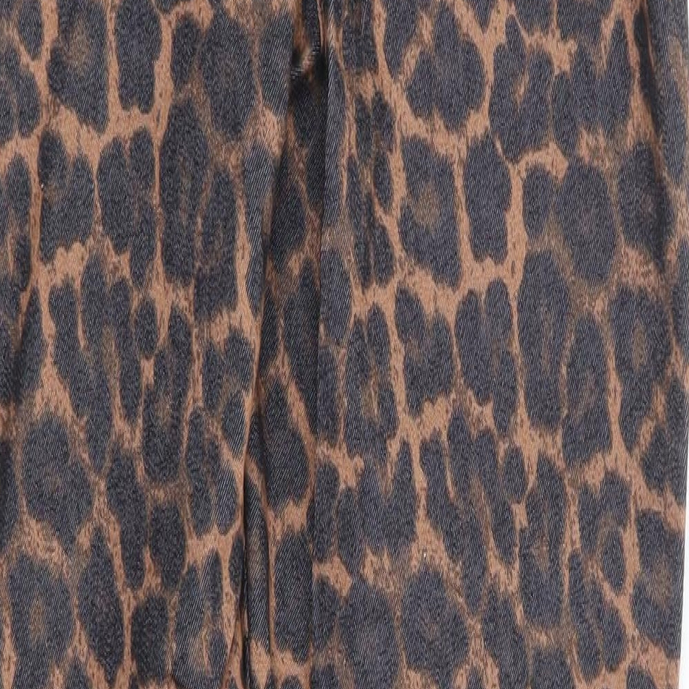 H&M Womens Brown Animal Print Cotton Jegging Trousers Size 10 L29 in Regular - Tregging
