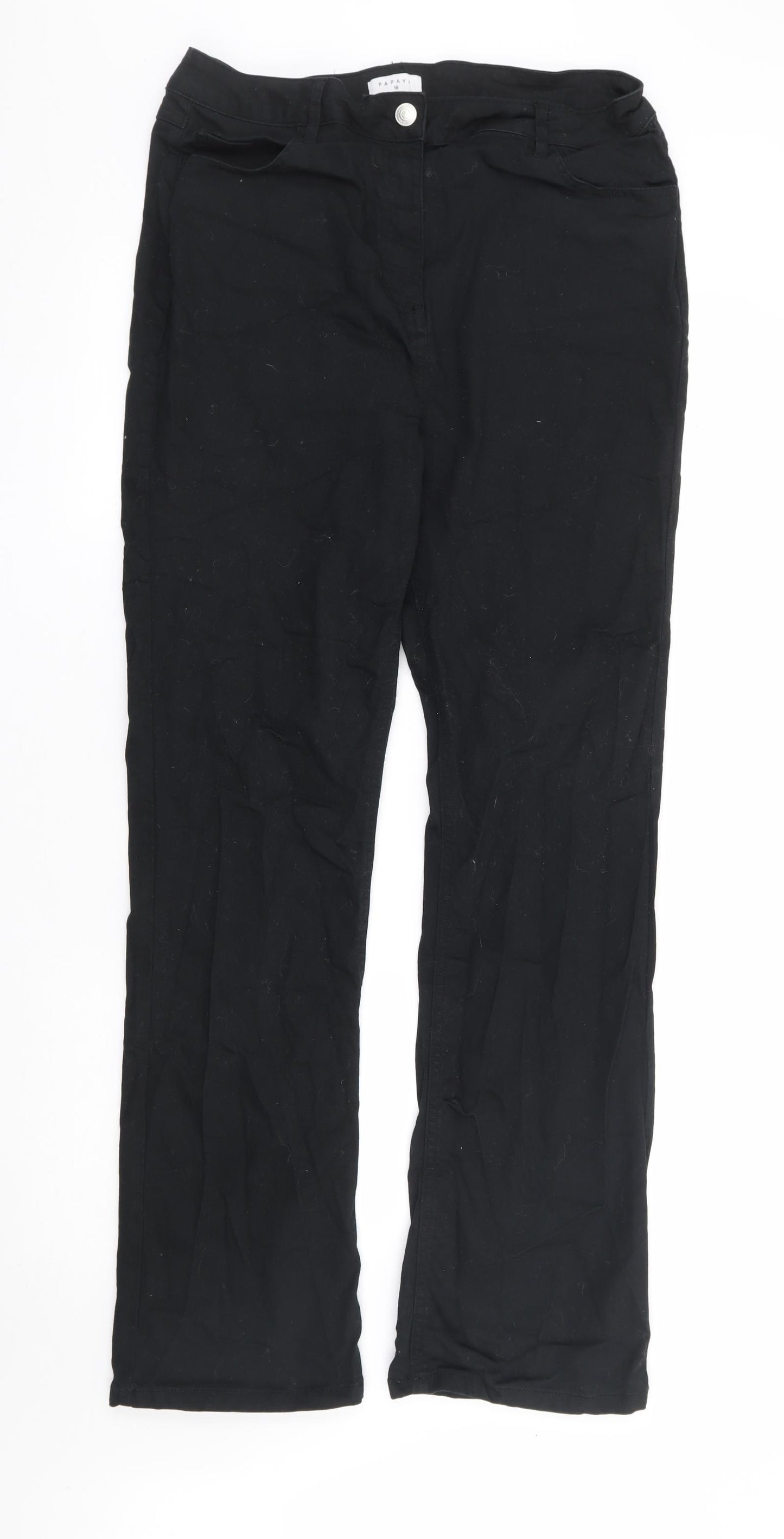 Papaya Womens Black Cotton Bootcut Jeans Size 16 L31 in Regular Zip