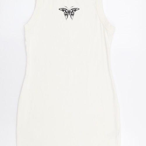 Divided by H&M Womens Ivory Cotton Tank Dress Size M Round Neck Pullover - Butterfly