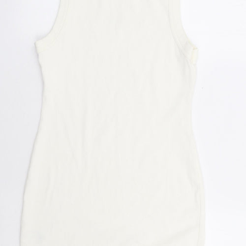 Divided by H&M Womens Ivory Cotton Tank Dress Size M Round Neck Pullover - Butterfly