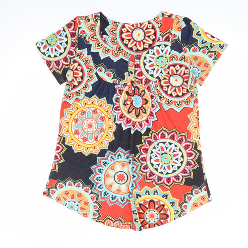 Preworn Womens Multicoloured Geometric Polyester Tunic T-Shirt Size M Scoop Neck