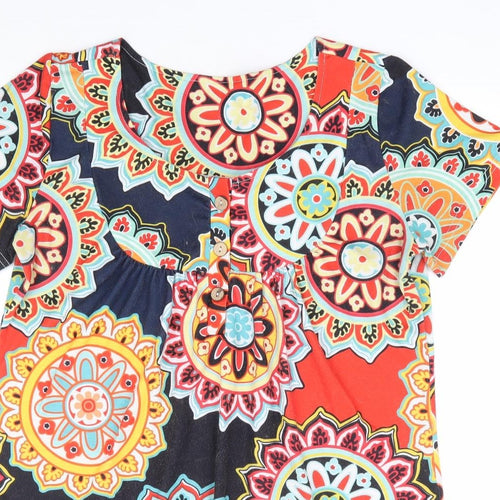 Preworn Womens Multicoloured Geometric Polyester Tunic T-Shirt Size M Scoop Neck