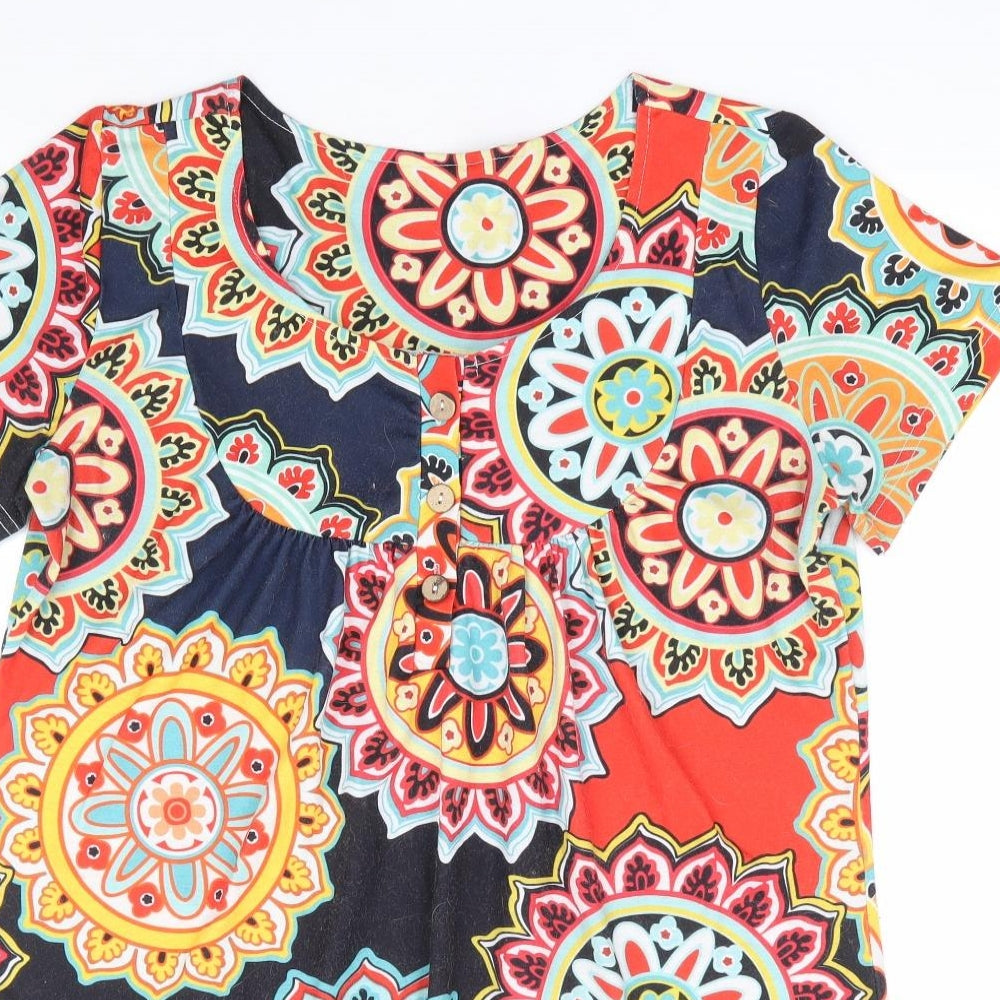 Preworn Womens Multicoloured Geometric Polyester Tunic T-Shirt Size M Scoop Neck