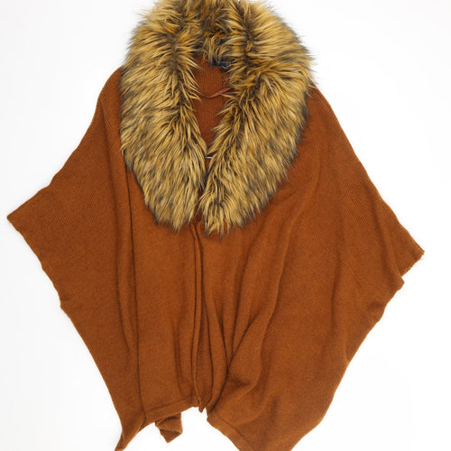 Primark Womens Brown V-Neck Acrylic Cape Jumper One Size