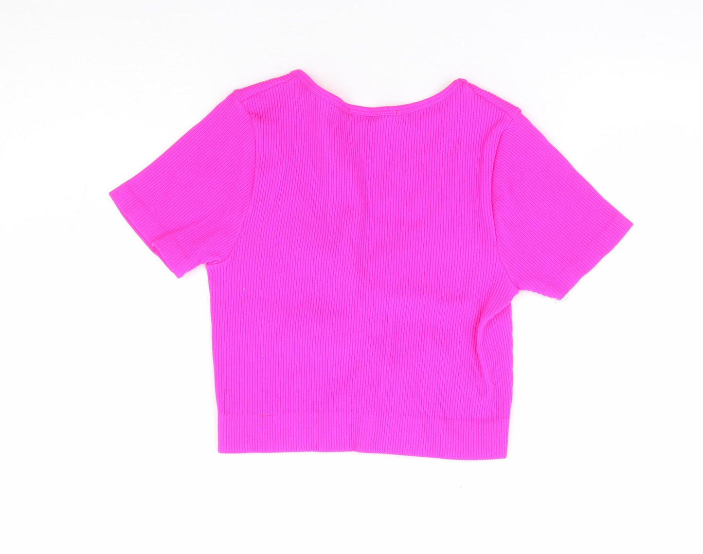 Preworn Womens Pink Polyester Cropped T-Shirt Size XS V-Neck - Ribbed