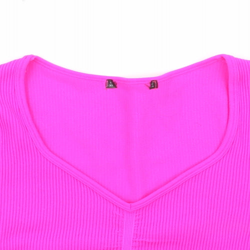 Preworn Womens Pink Polyester Cropped T-Shirt Size XS V-Neck - Ribbed