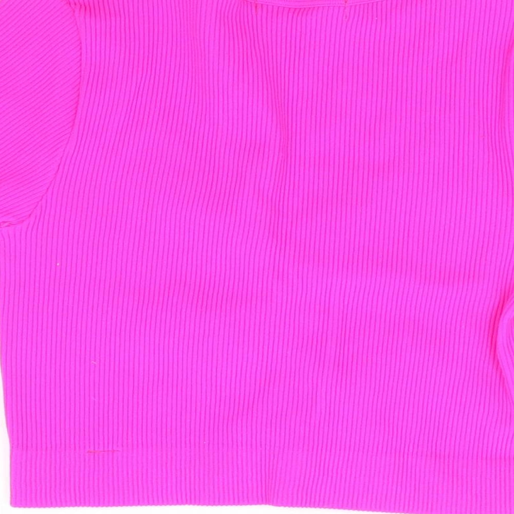Preworn Womens Pink Polyester Cropped T-Shirt Size XS V-Neck - Ribbed