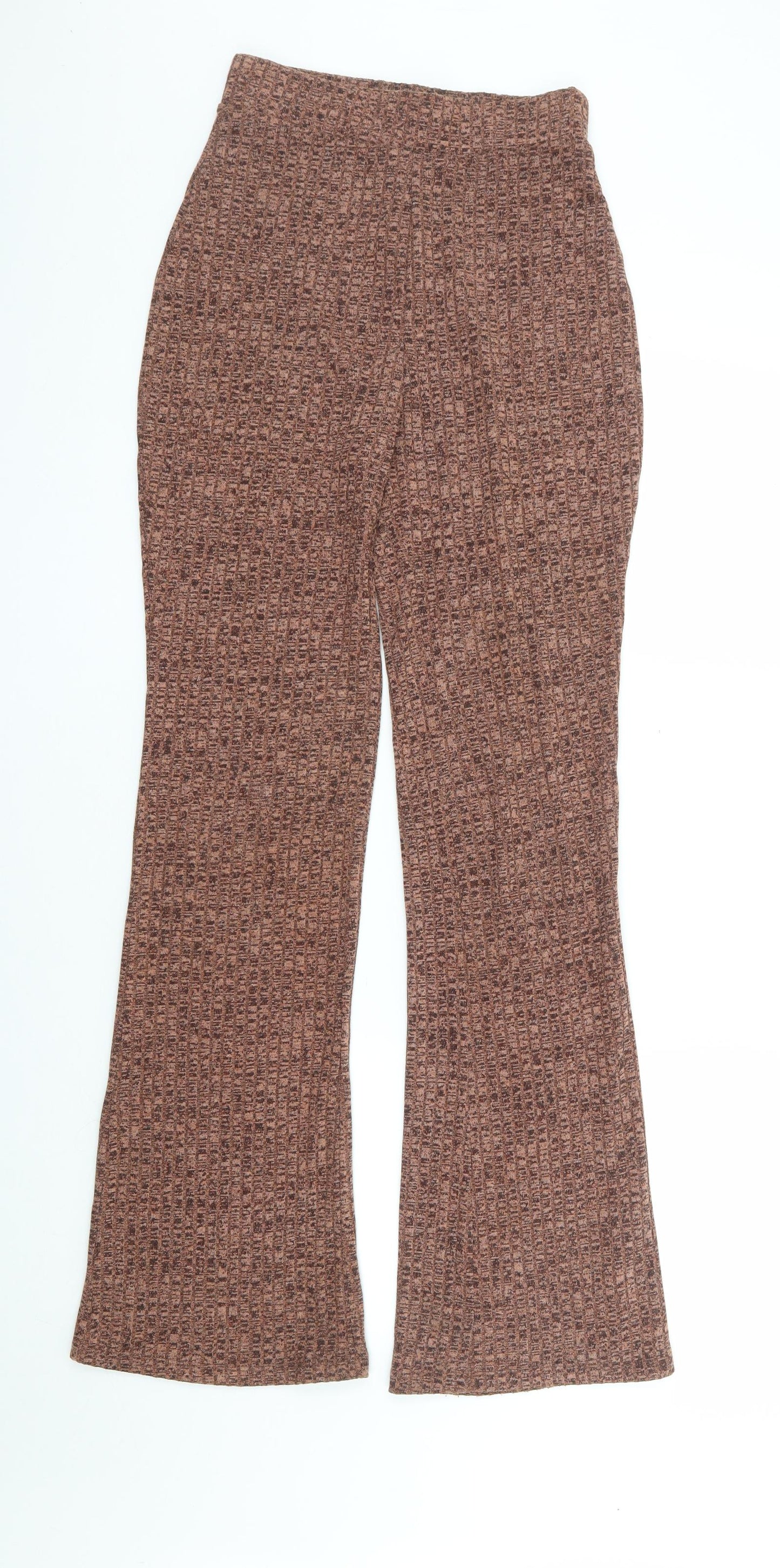 Primark Womens Brown Polyester Trousers Size 6 L31 in Regular - Ribbed