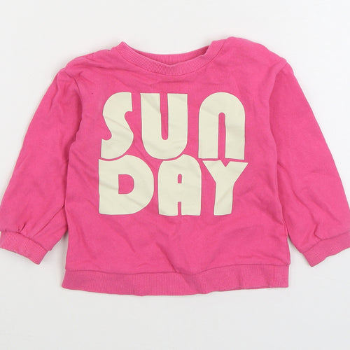 H&M Girls Pink 100% Cotton Pullover Jumper Size 18-24 Months Pullover - Sun Day