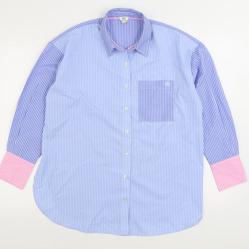 River Island Mens Blue Striped Polyester Button-Up Size XS Collared Button