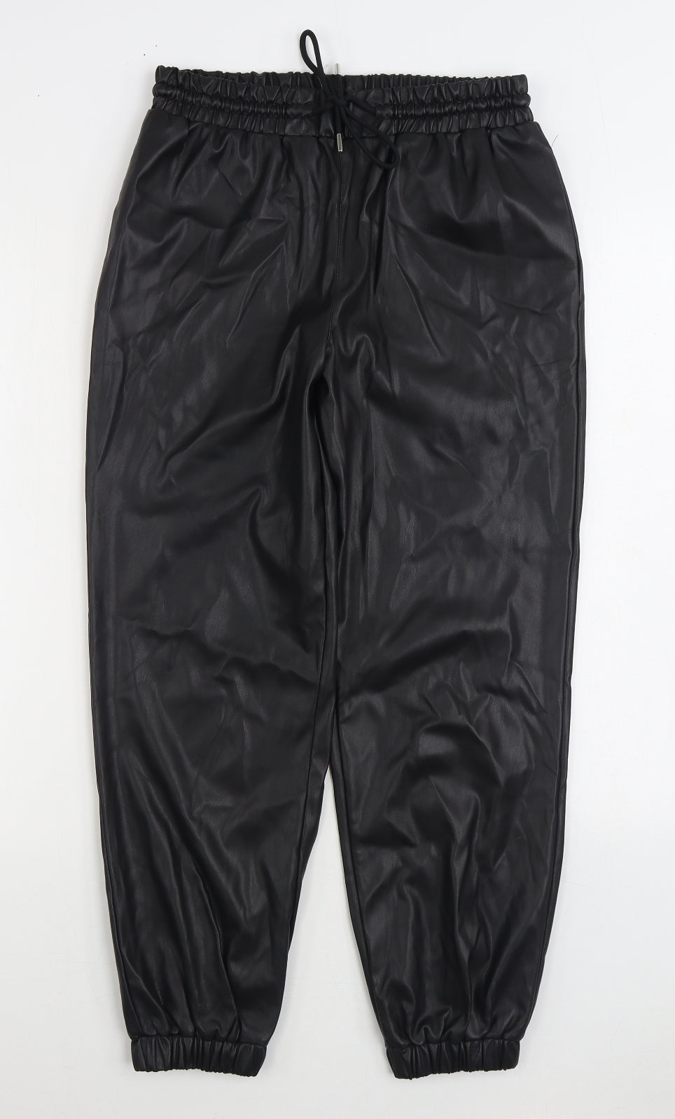 Papaya Womens Black Polyurethane Jogger Trousers Size 8 L26 in Regular Drawstring - Faux Leather