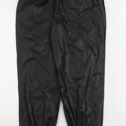 Papaya Womens Black Polyurethane Jogger Trousers Size 8 L26 in Regular Drawstring - Faux Leather
