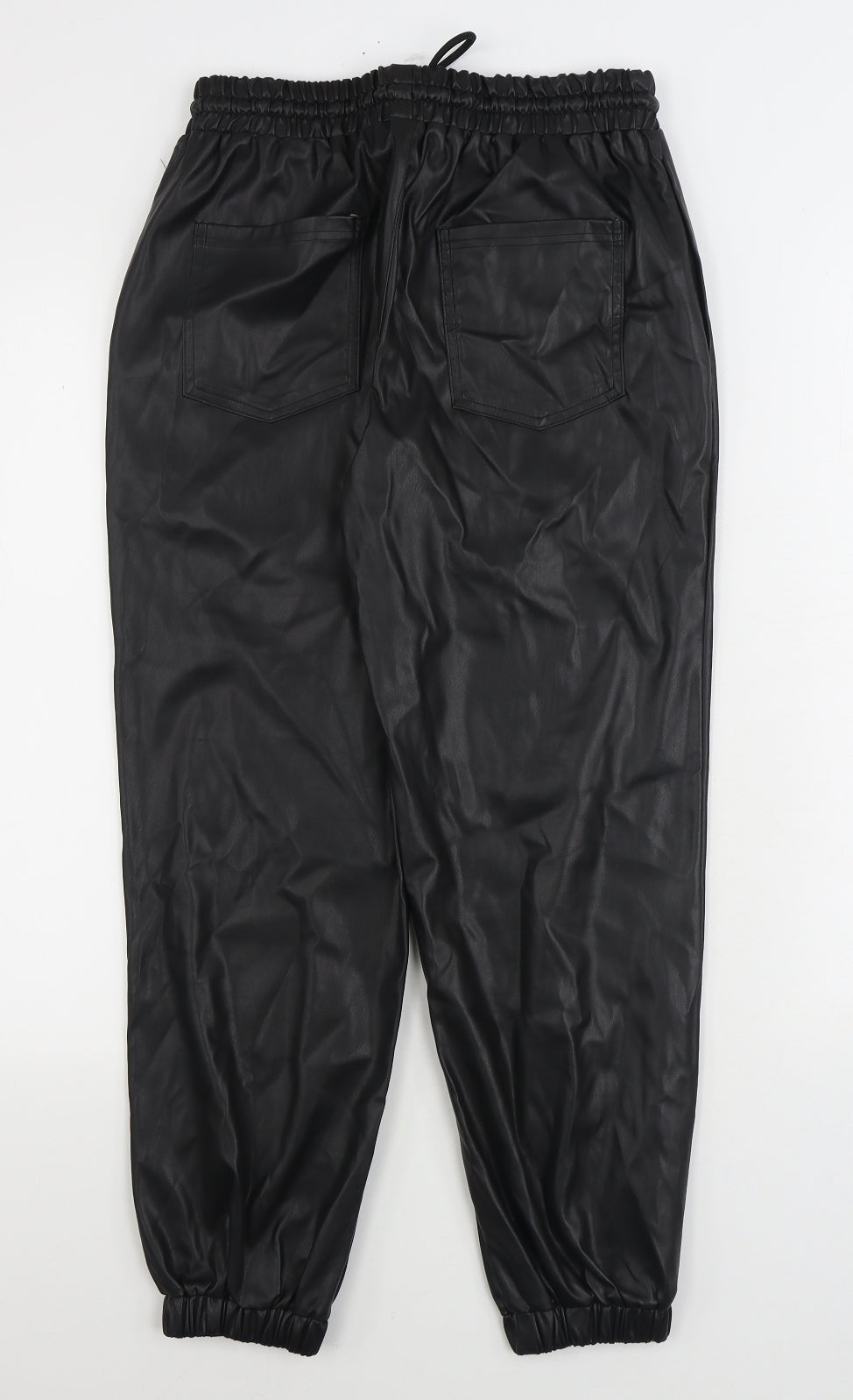 Papaya Womens Black Polyurethane Jogger Trousers Size 8 L26 in Regular Drawstring - Faux Leather