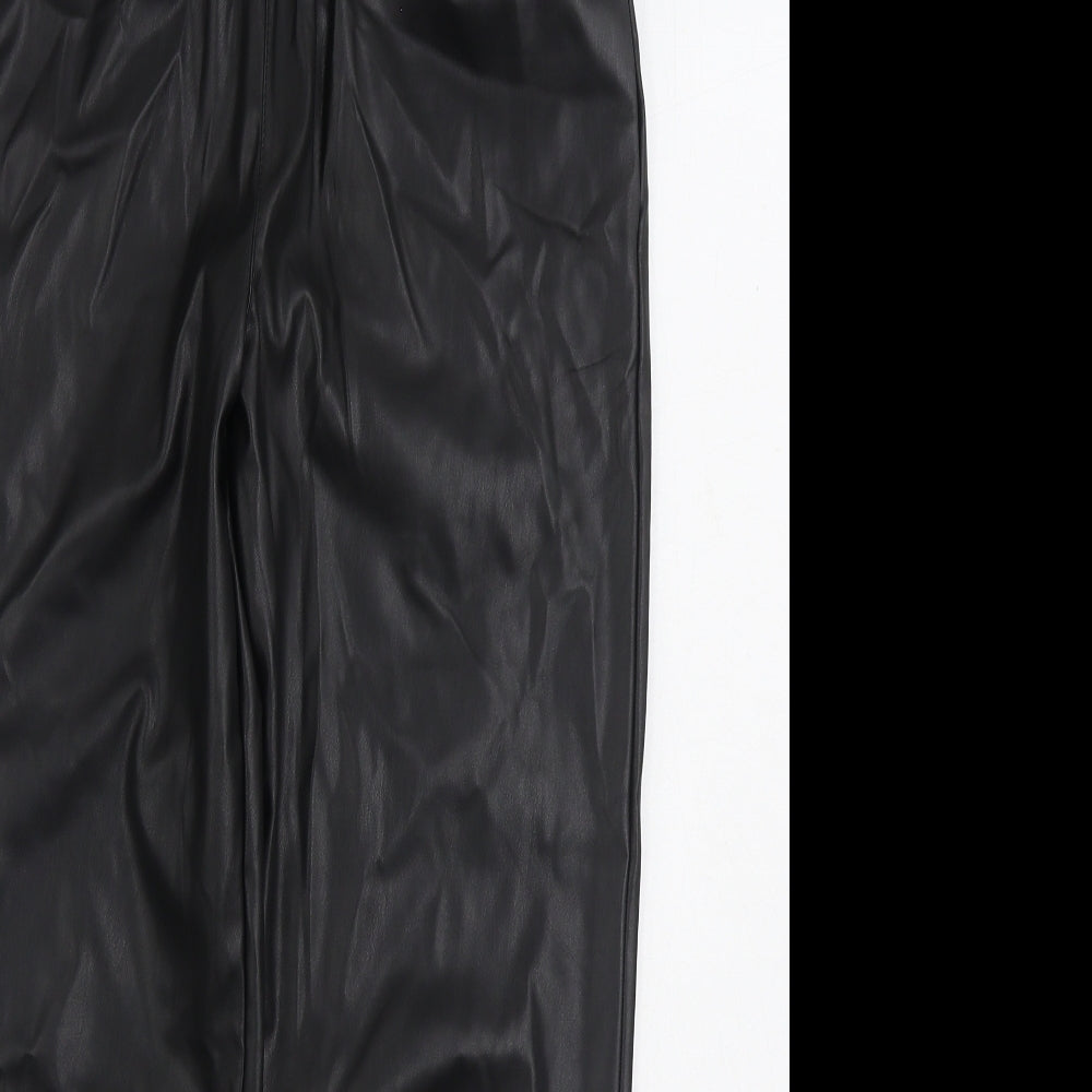 Papaya Womens Black Polyurethane Jogger Trousers Size 8 L26 in Regular Drawstring - Faux Leather